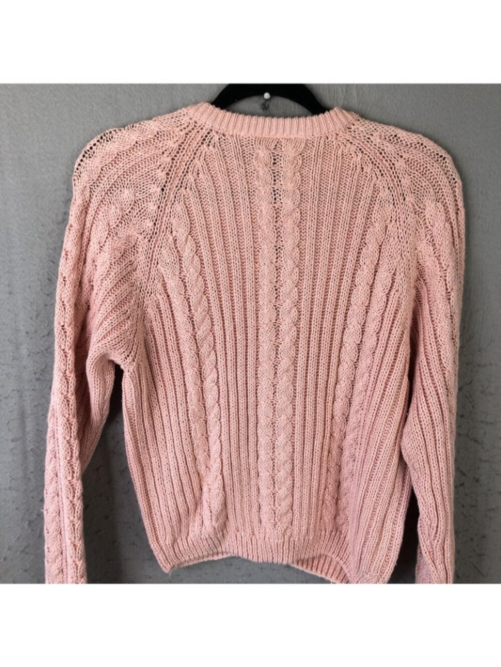 Vintage Pastel Cardigan Sweater Womens S Pink Ramie Cable Knit Fisherman Twee - Picture 12 of 16